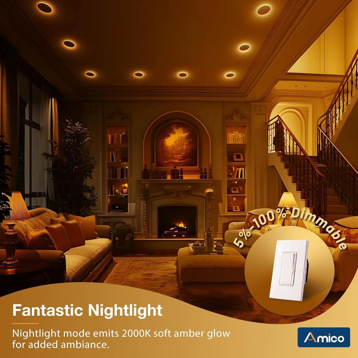 6 Inch 5CCT Dimmable LED Recessed Ceiling Light With Night Light 24 Pack Ultra Thin Canless Downlight