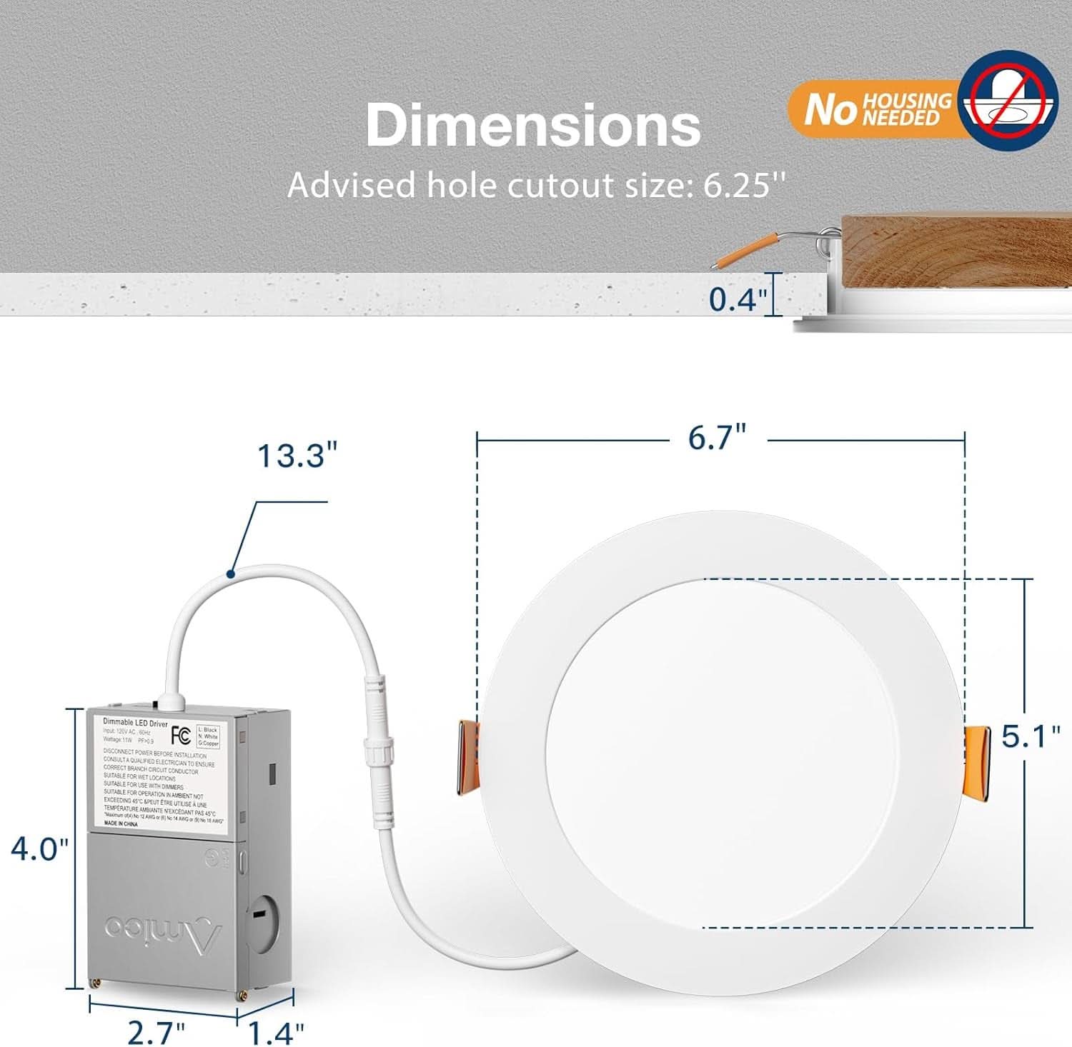 6 Inch 5CCT Ultra Thin LED Recessed Downlight Junction Box