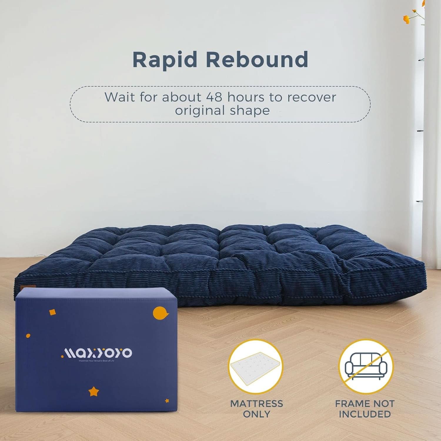 6-Inch Full-Size Futon Mattress Navy Tufted Shredded Foam