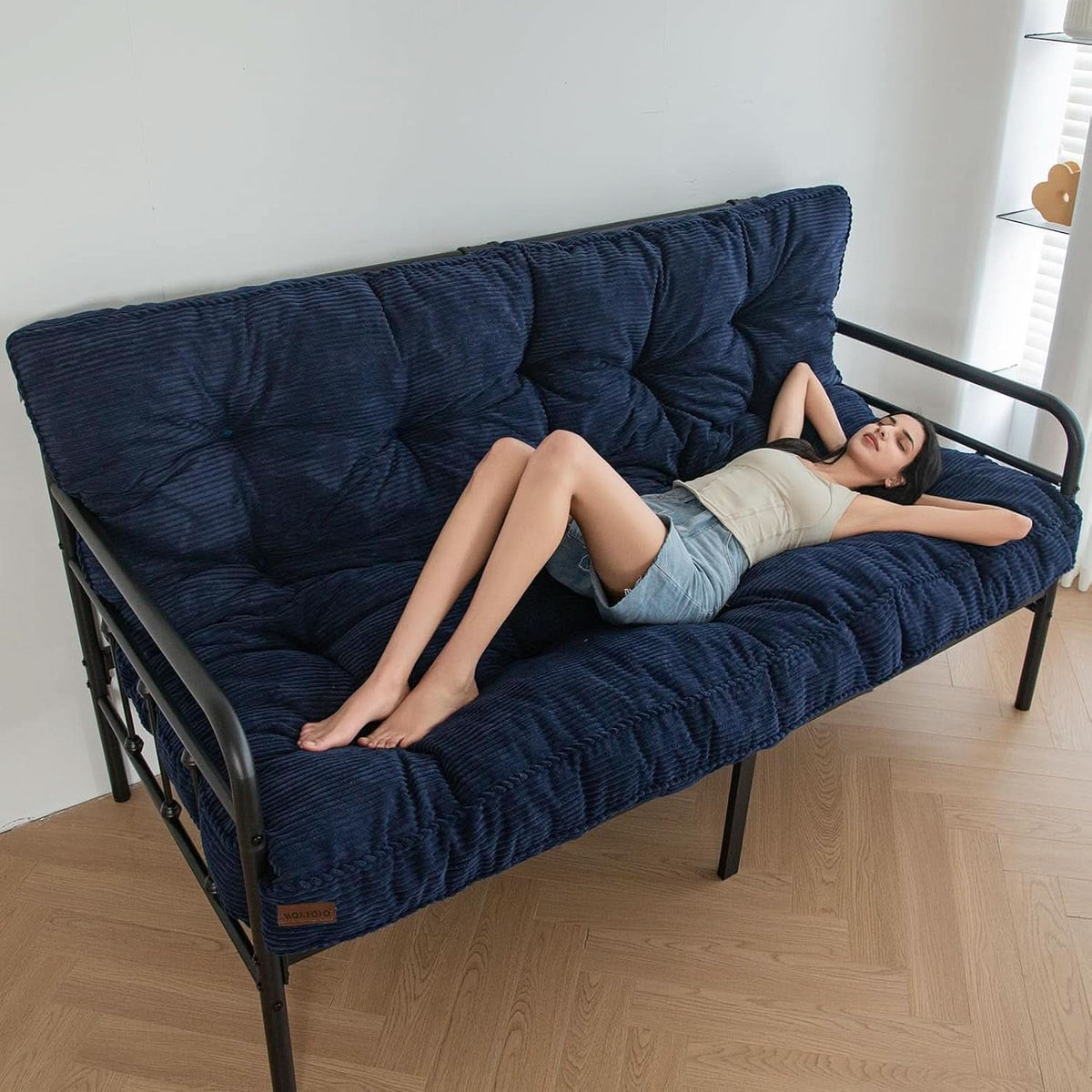 6-Inch Full-Size Futon Mattress Navy Tufted Shredded Foam