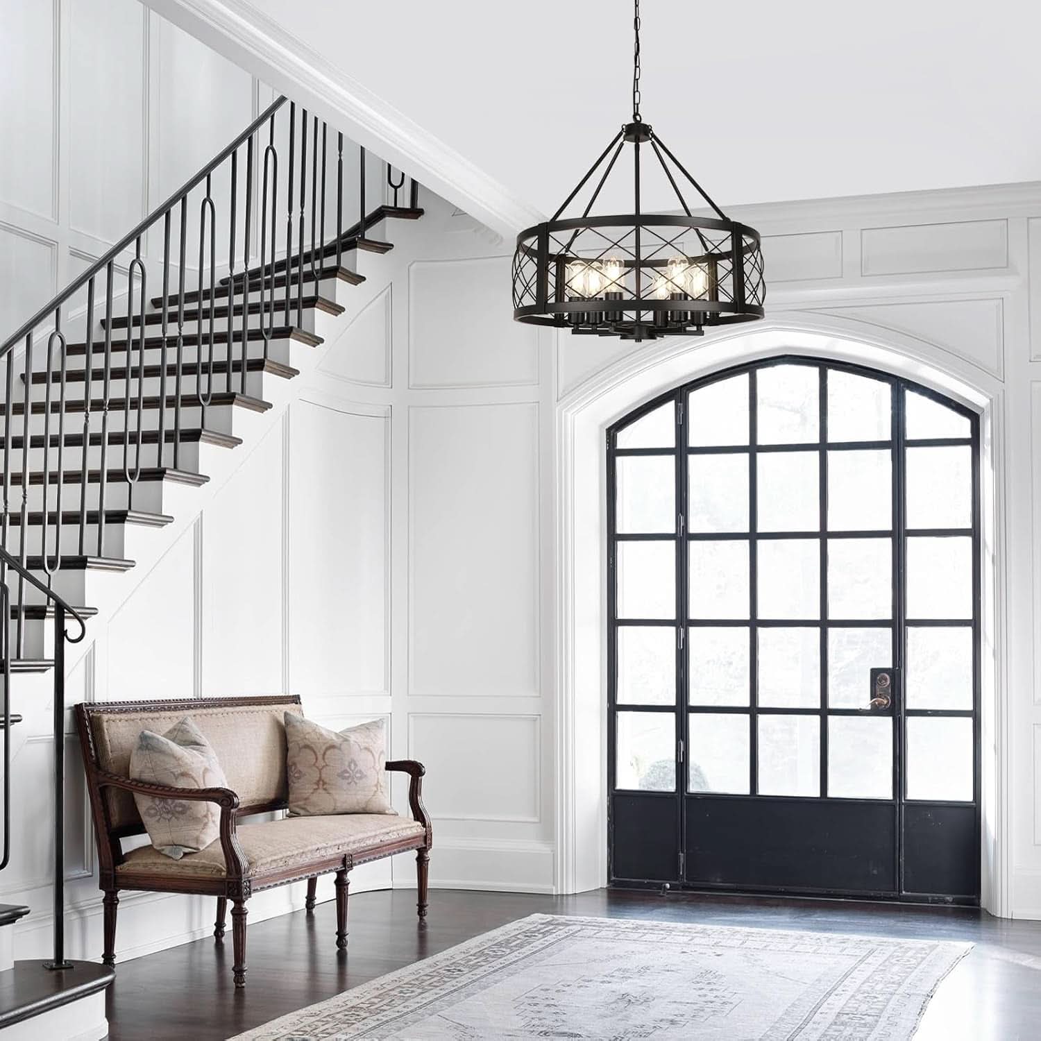 6 Light Black Rustic Drum Chandelier For Dining Room