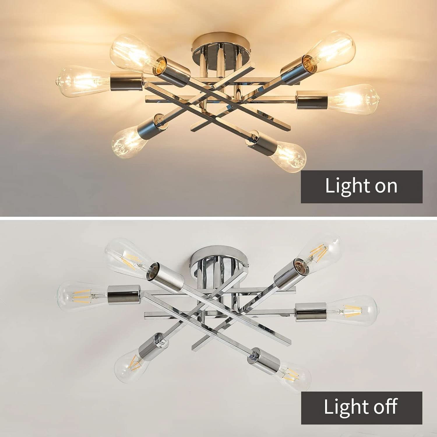 6 Light Chrome Sputnik Chandelier Semi Flush Mount Ceiling Light