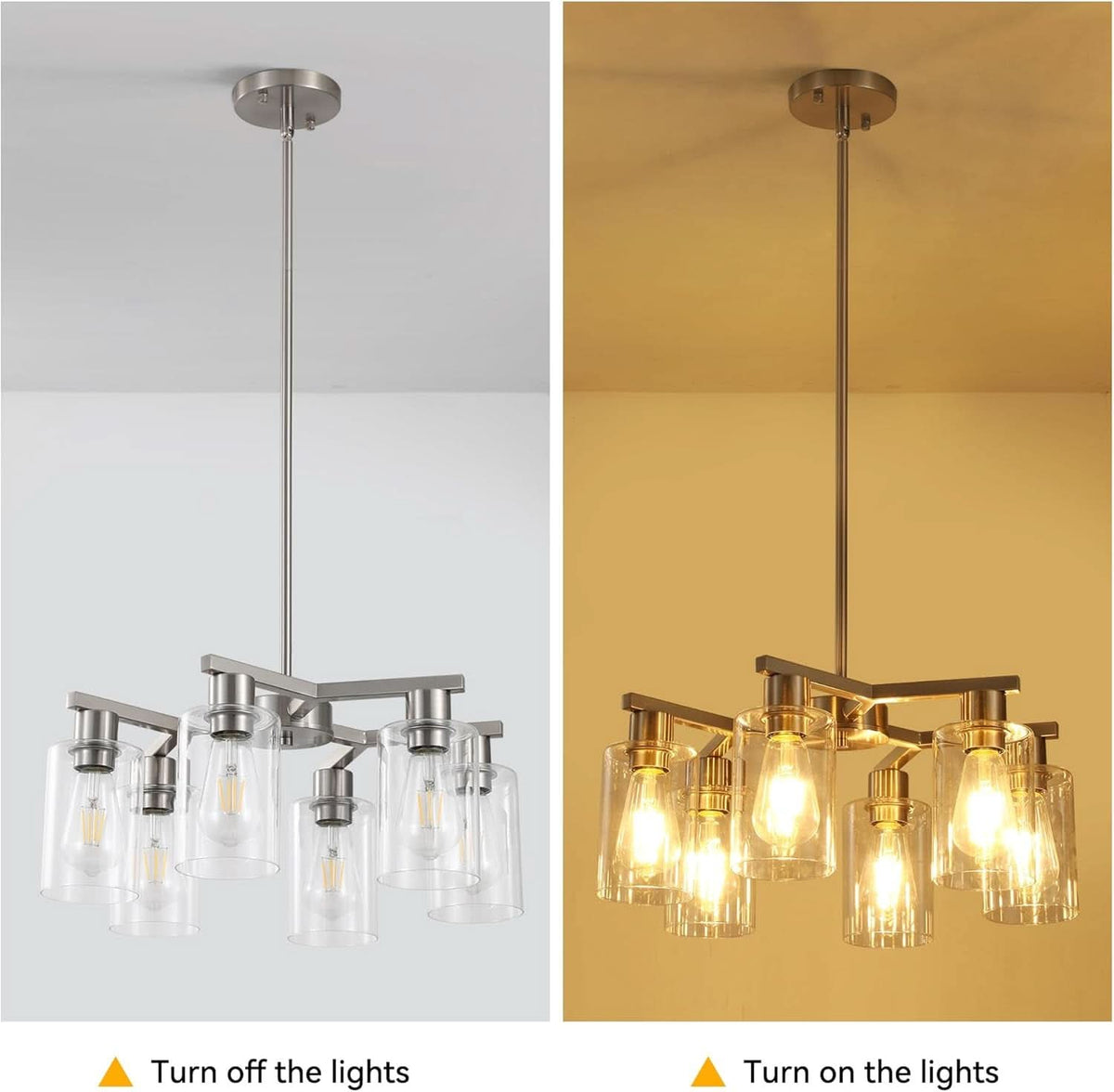 6 Light Farmhouse Brushed Nickel Pendant Chandelier