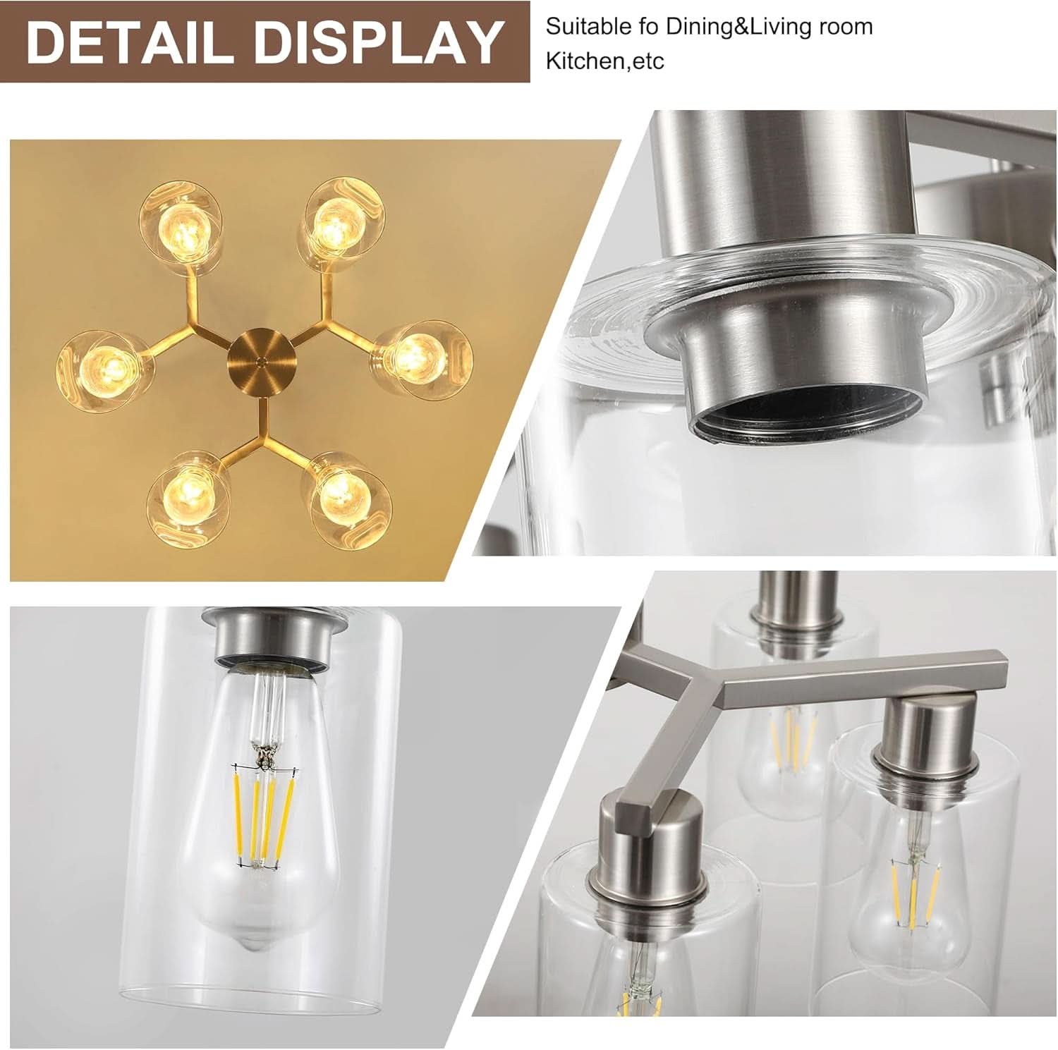 6 Light Farmhouse Brushed Nickel Pendant Chandelier