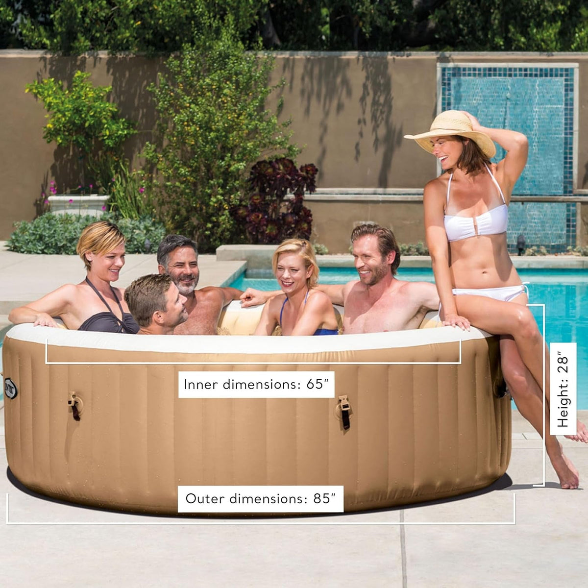 6 Person Inflatable Hot Tub With LED Lights And Headrests