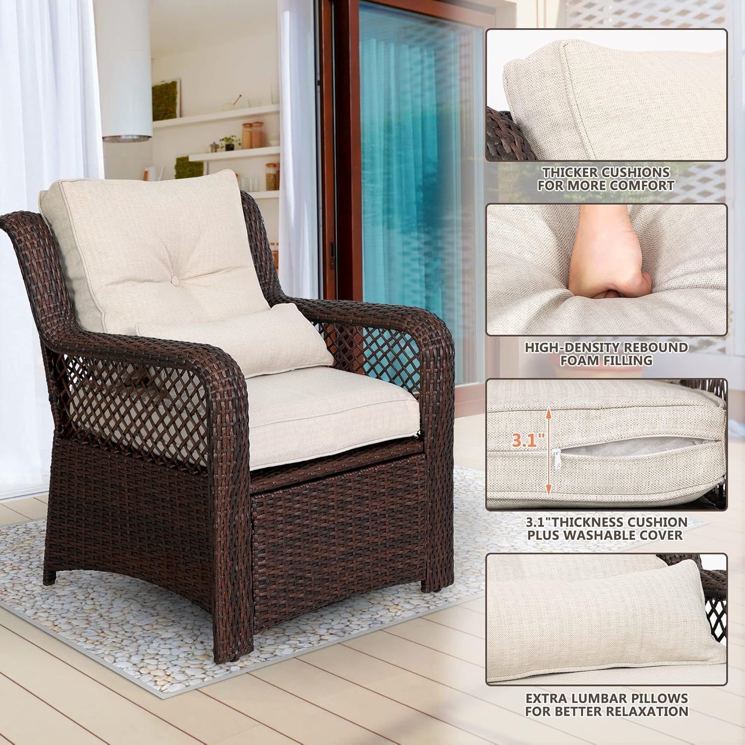 6 Piece Beige Wicker Patio Furniture Set With Coffee Table