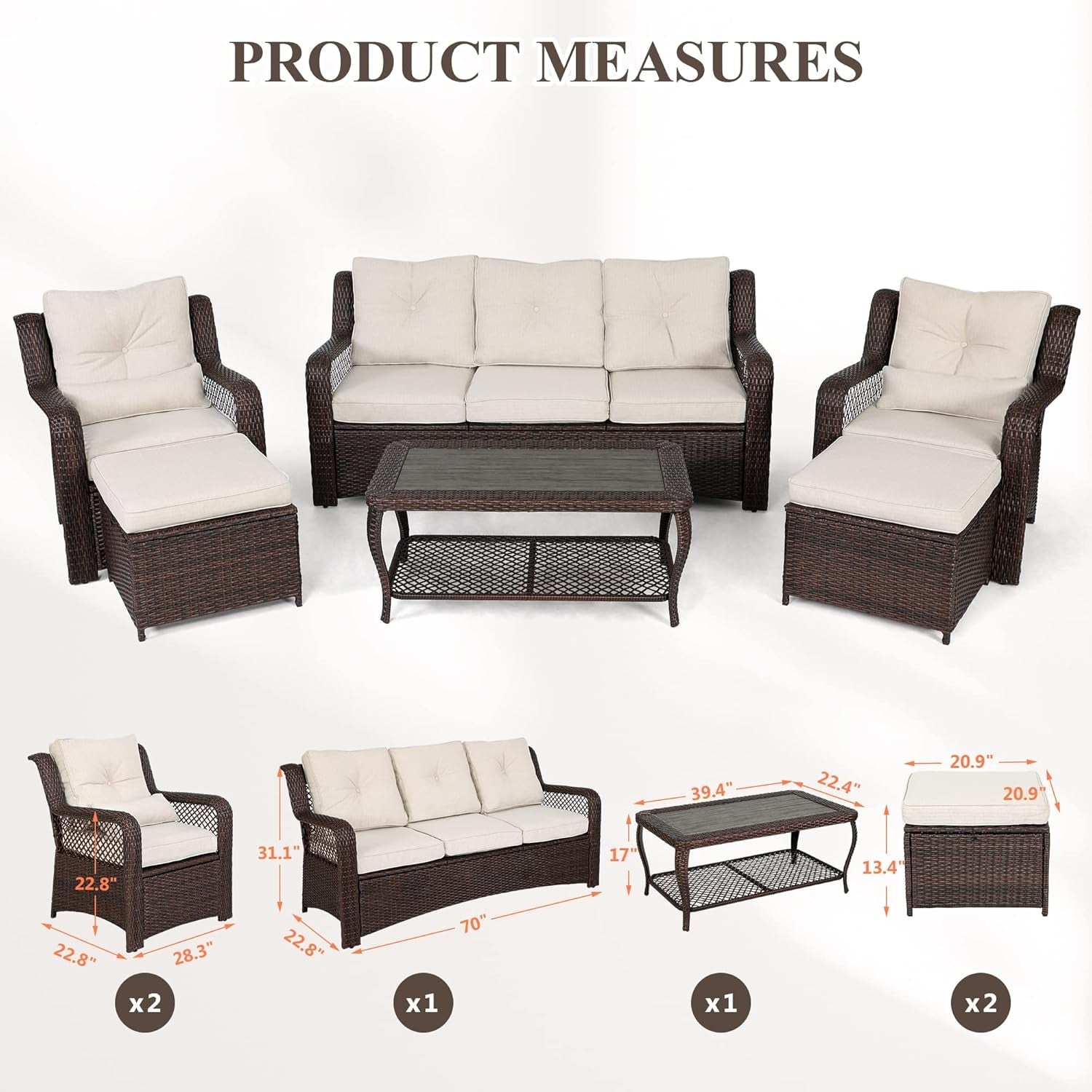 6 Piece Beige Wicker Patio Furniture Set With Coffee Table