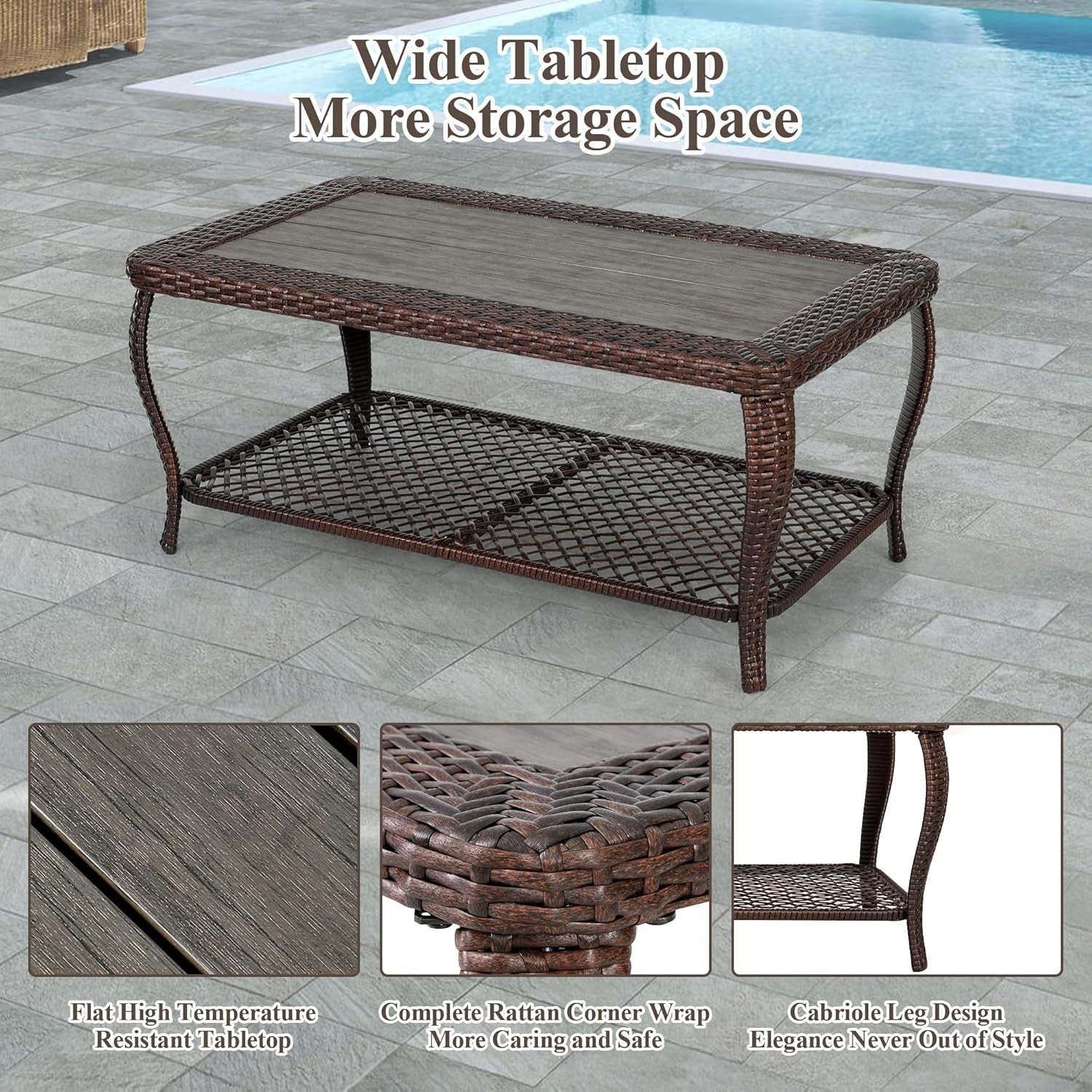 6 Piece Beige Wicker Patio Furniture Set With Coffee Table
