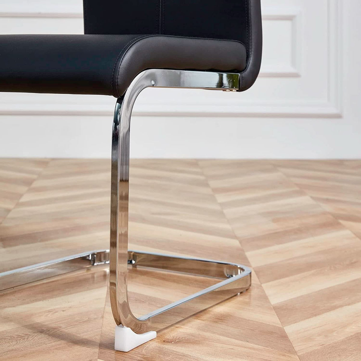 6 Piece Black PU Leather Dining Chairs With Metal Legs