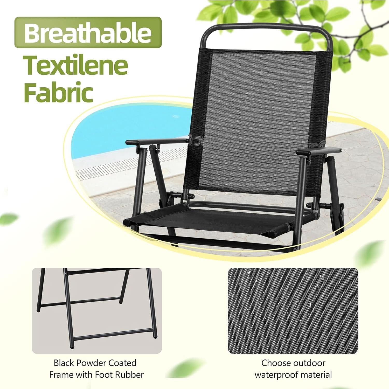 6 Piece Folding Patio Dining Set Black With Umbrella Table