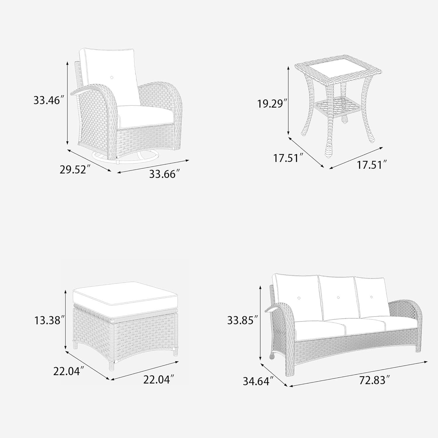 6 Piece Outdoor Patio Furniture Set Sectional Swivel Rocker Chairs