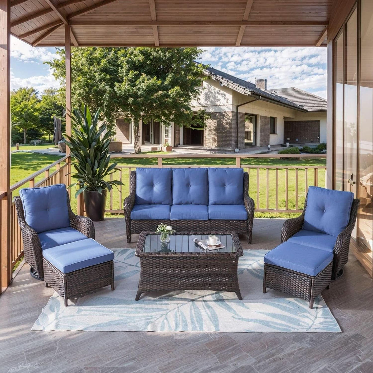 6 Piece Outdoor Patio Furniture Set With Swivel Chairs