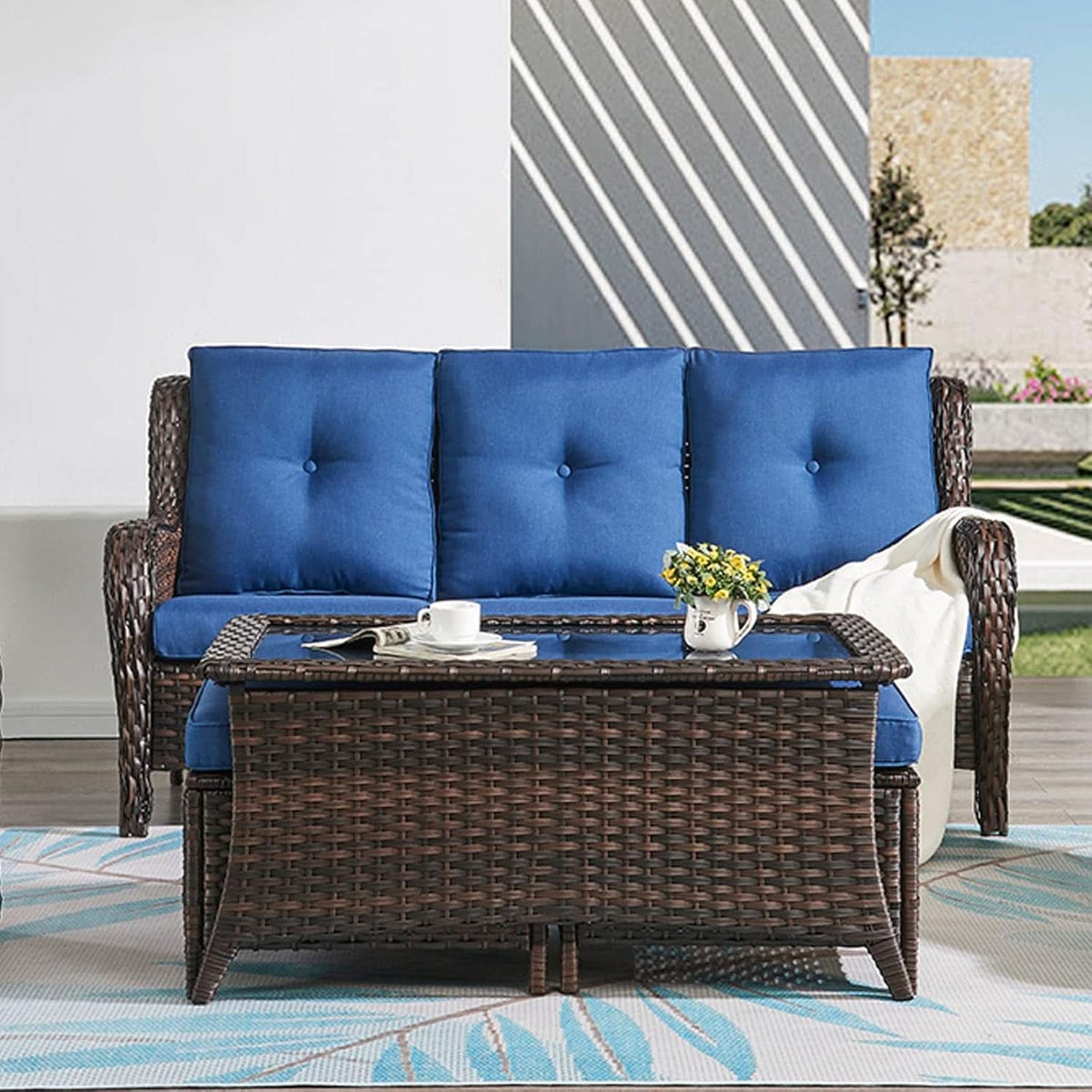 6 Piece Outdoor Patio Furniture Set With Swivel Chairs