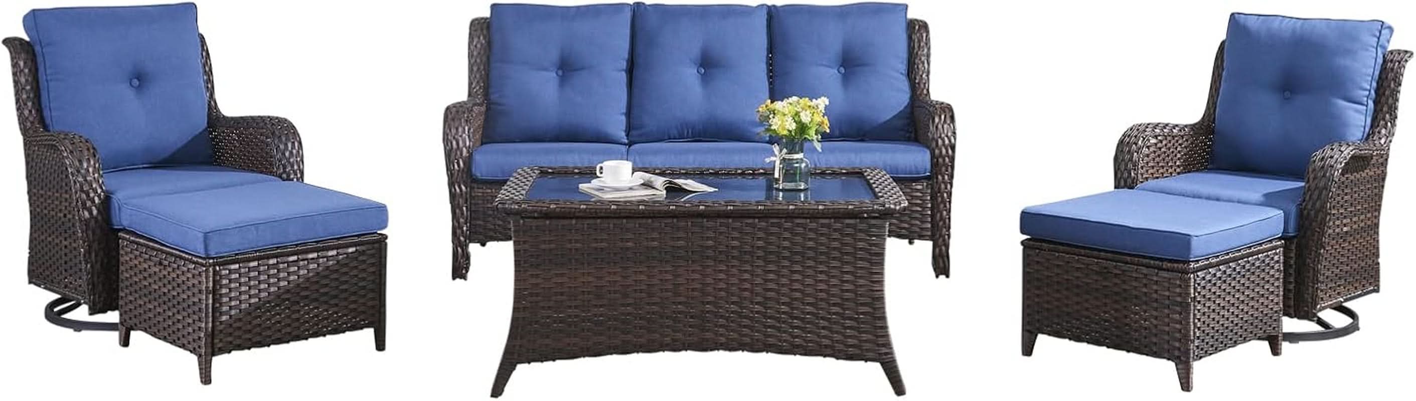 6 Piece Outdoor Patio Furniture Set With Swivel Chairs