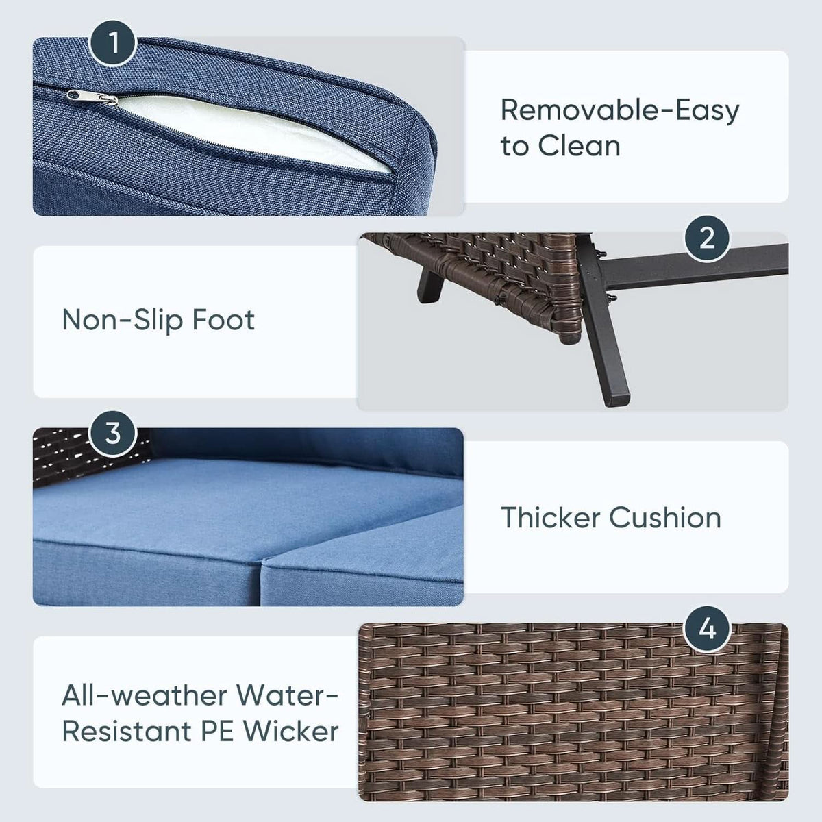 6 Piece Patio Conversation Set Brown Wicker Blue Cushions