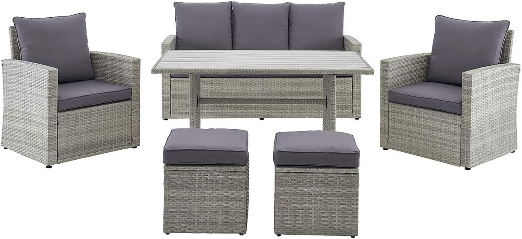 6 Piece Patio Dining Set Outdoor Space Saving Rattan Grey