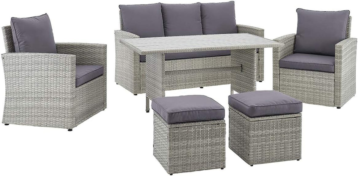 6 Piece Patio Dining Set Outdoor Space Saving Rattan Grey