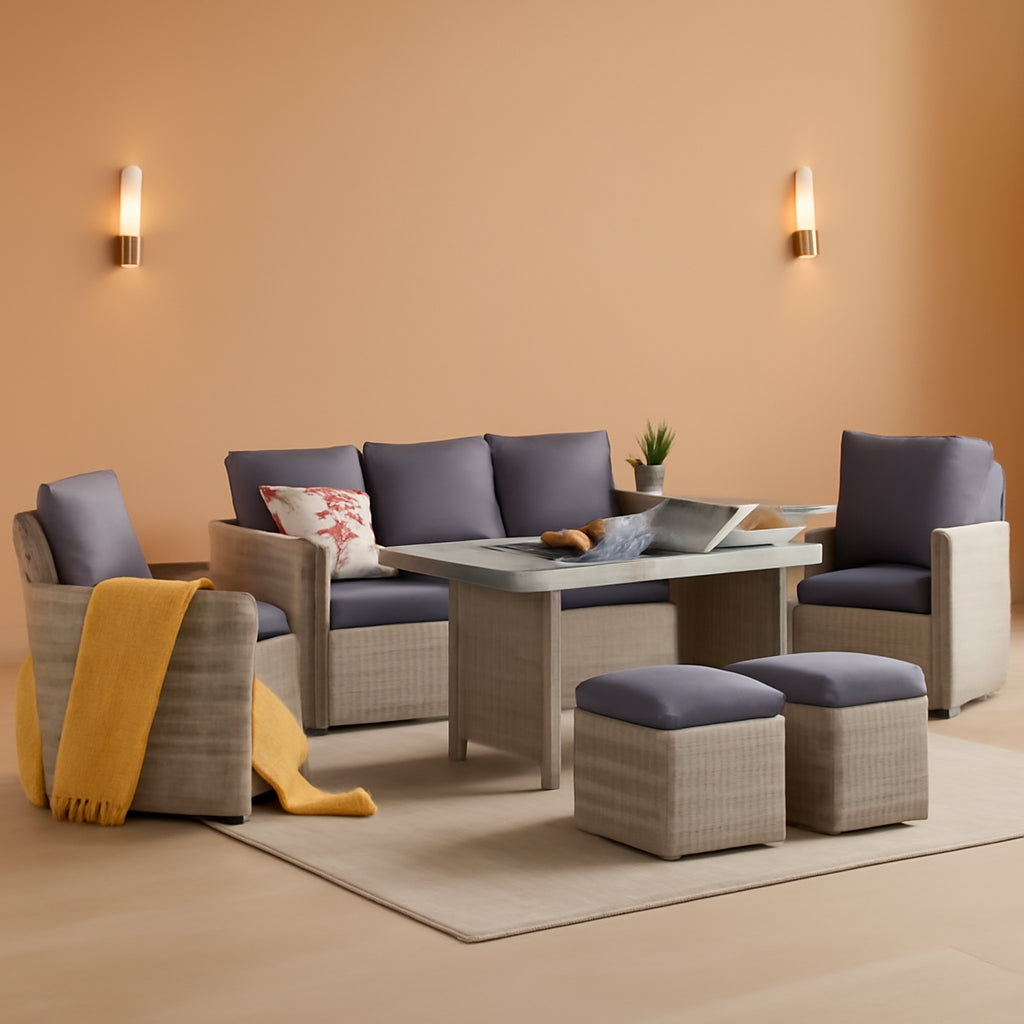 6 Piece Patio Dining Set Outdoor Space Saving Rattan Grey