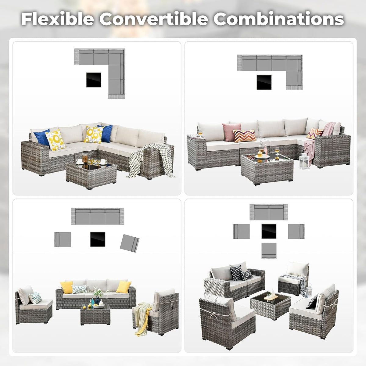 6 Piece Patio Furniture Set Outdoor Sectional Sofa Beige