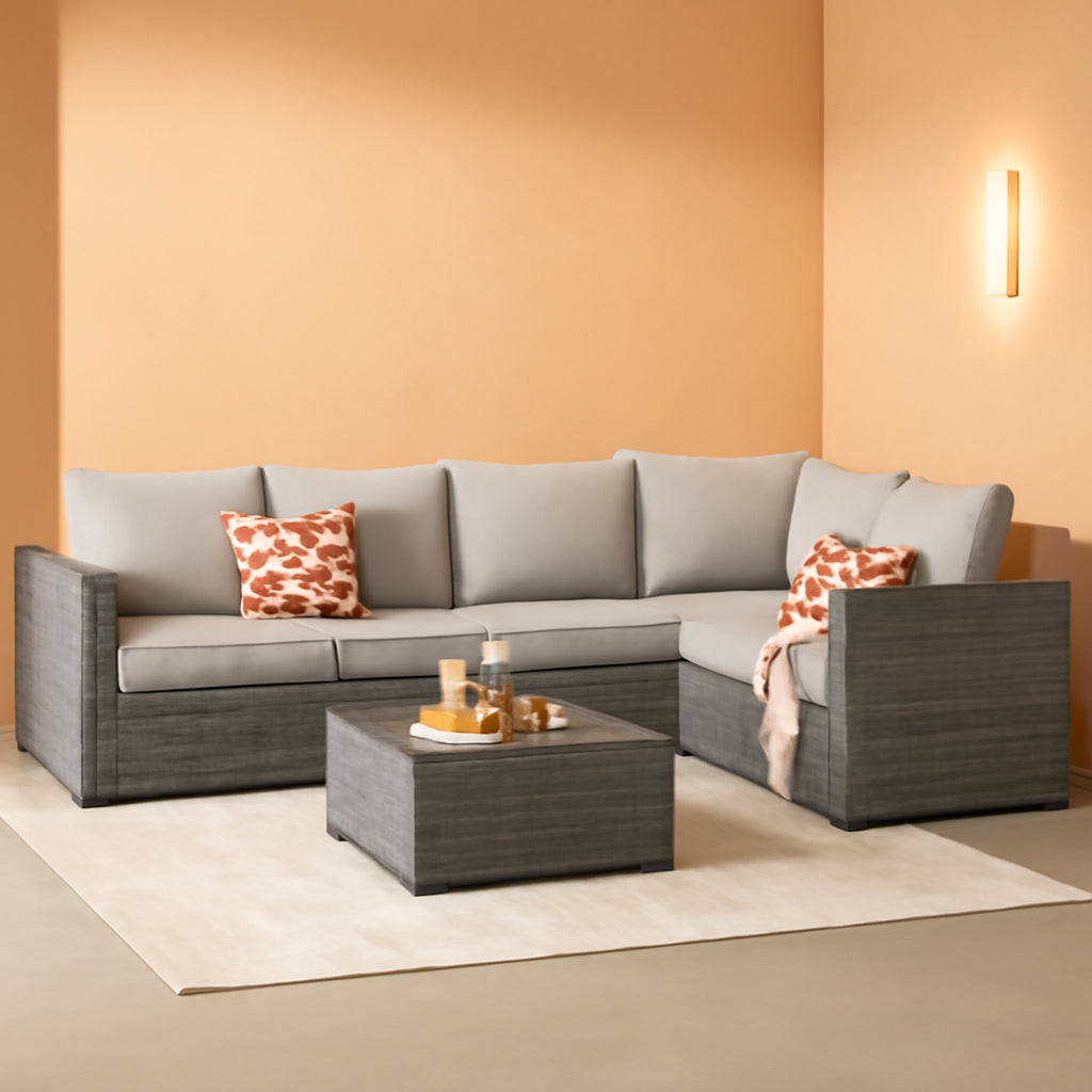 6 Piece Patio Furniture Set Outdoor Sectional Sofa Beige