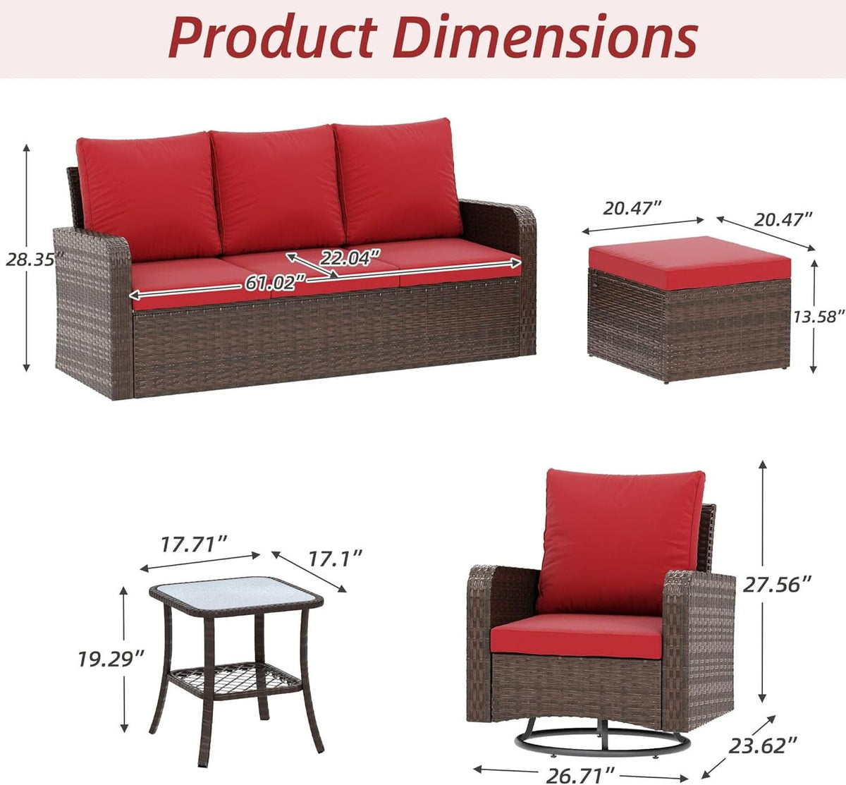 6 Piece Patio Furniture Set with Swivel Chairs