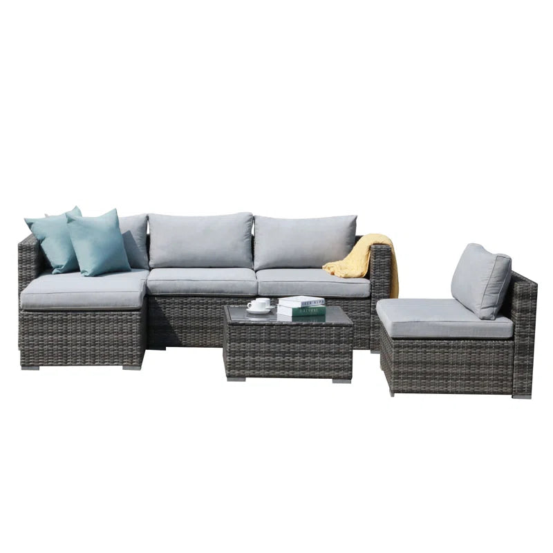 6 Piece Rattan Outdoor Sectional Set With Cushions