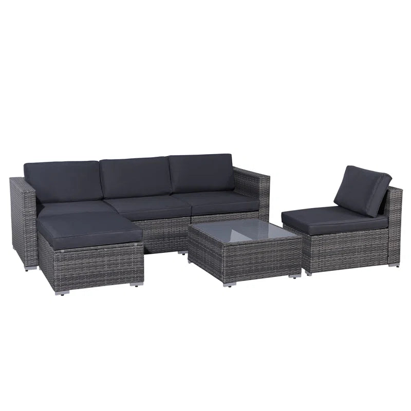 6 Piece Rattan Outdoor Sectional Set With Cushions