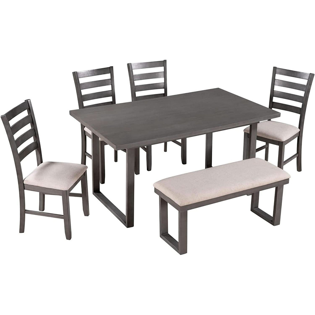 6 Piece Rustic Wood Dining Set With Bench And Chairs