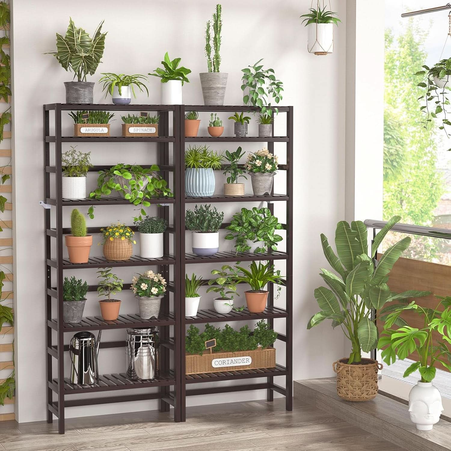6-Tier Bamboo Bookcase Espresso 63.4 Inch Tall Freestanding Shelf