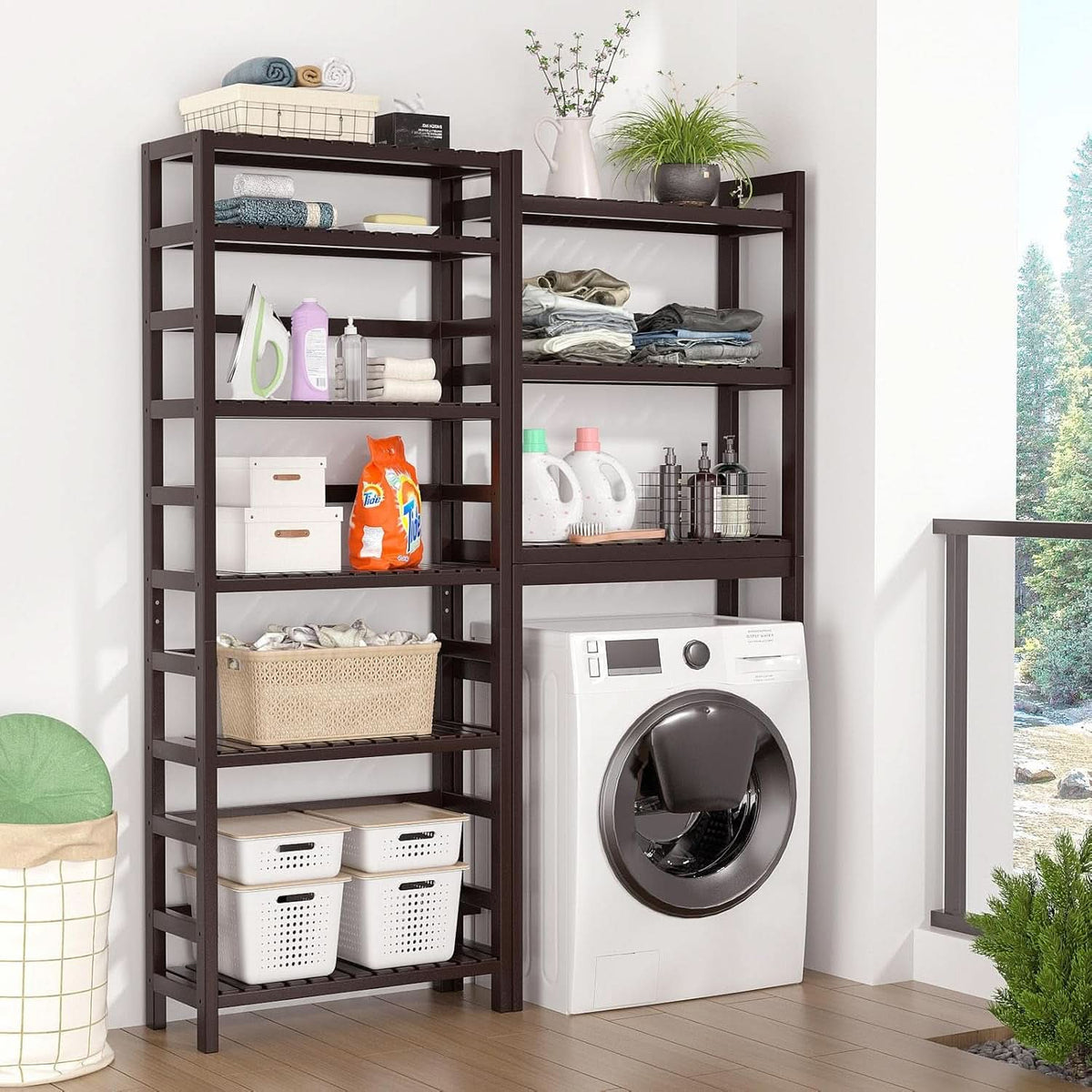 6-Tier Bamboo Bookcase Espresso 63.4 Inch Tall Freestanding Shelf