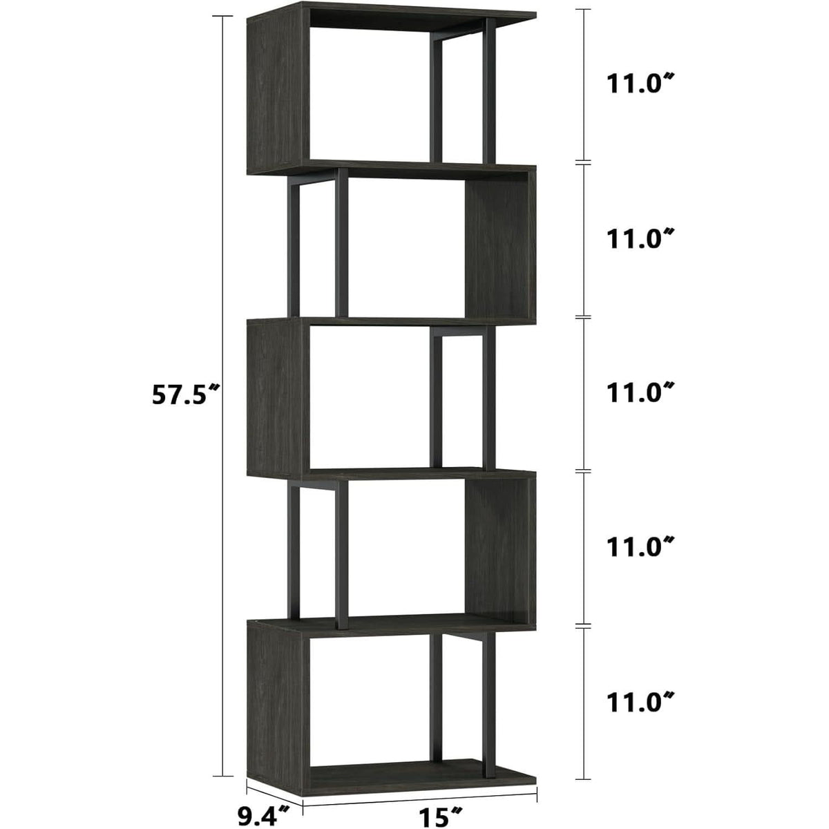 6 Tier Bookshelf Oak Finish Modern Storage Display