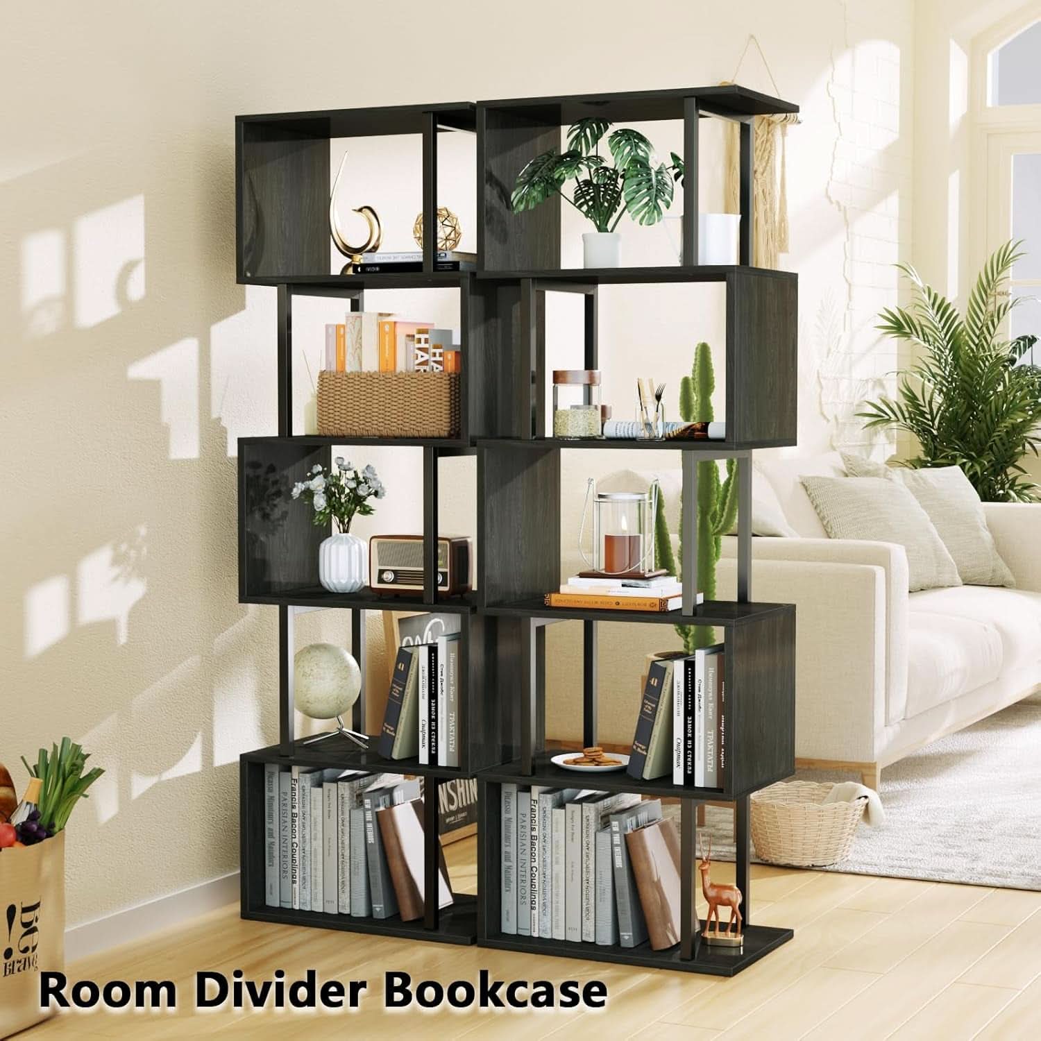 6 Tier Bookshelf Oak Finish Modern Storage Display