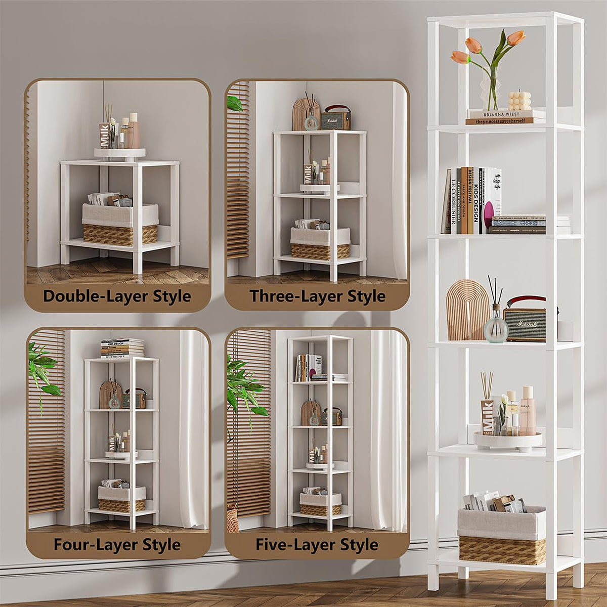 6 Tier Bookshelf With Anti Fall Baffle 64.8 Inch Tall