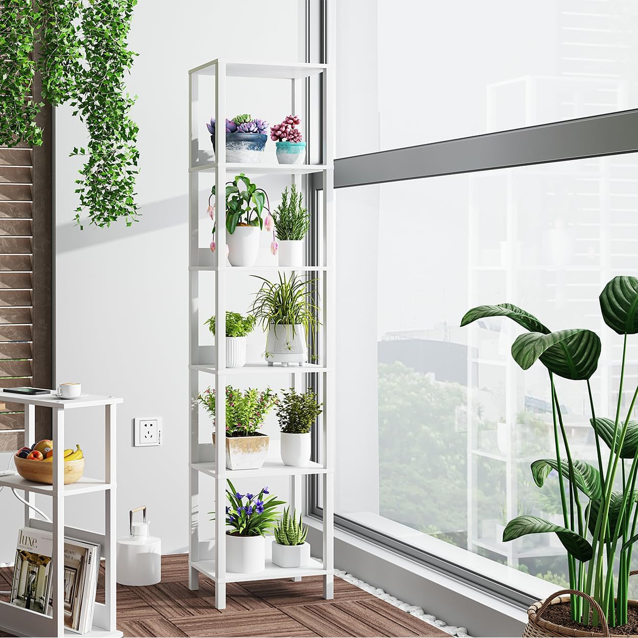 6 Tier Bookshelf With Anti Fall Baffle 64.8 Inch Tall