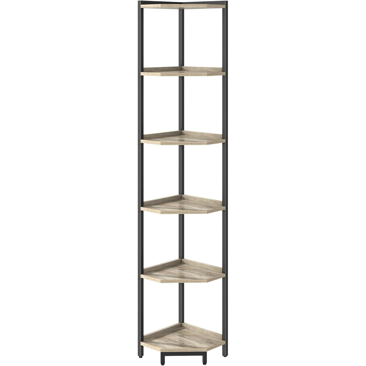 6-Tier Greige Corner Shelf Stand For Living Room And Office