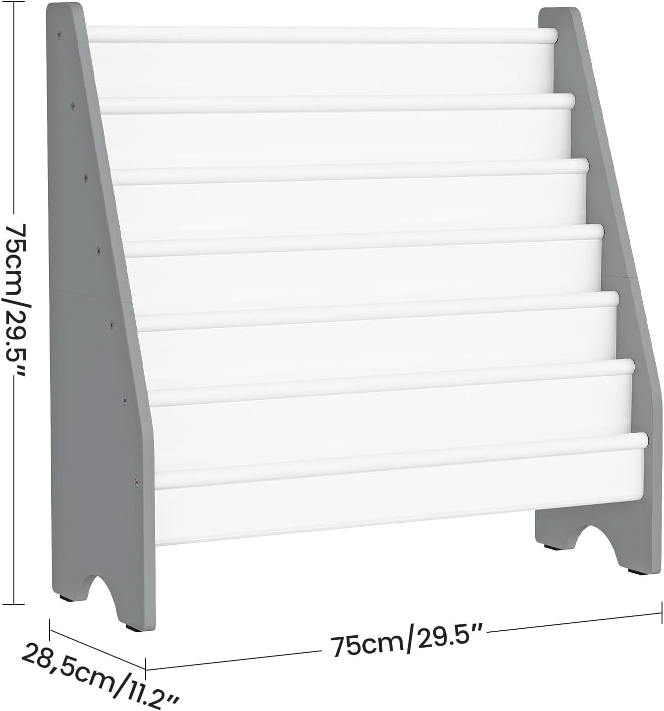 6 Tier Kids Bookshelf White And Gray Sling Book Organizer