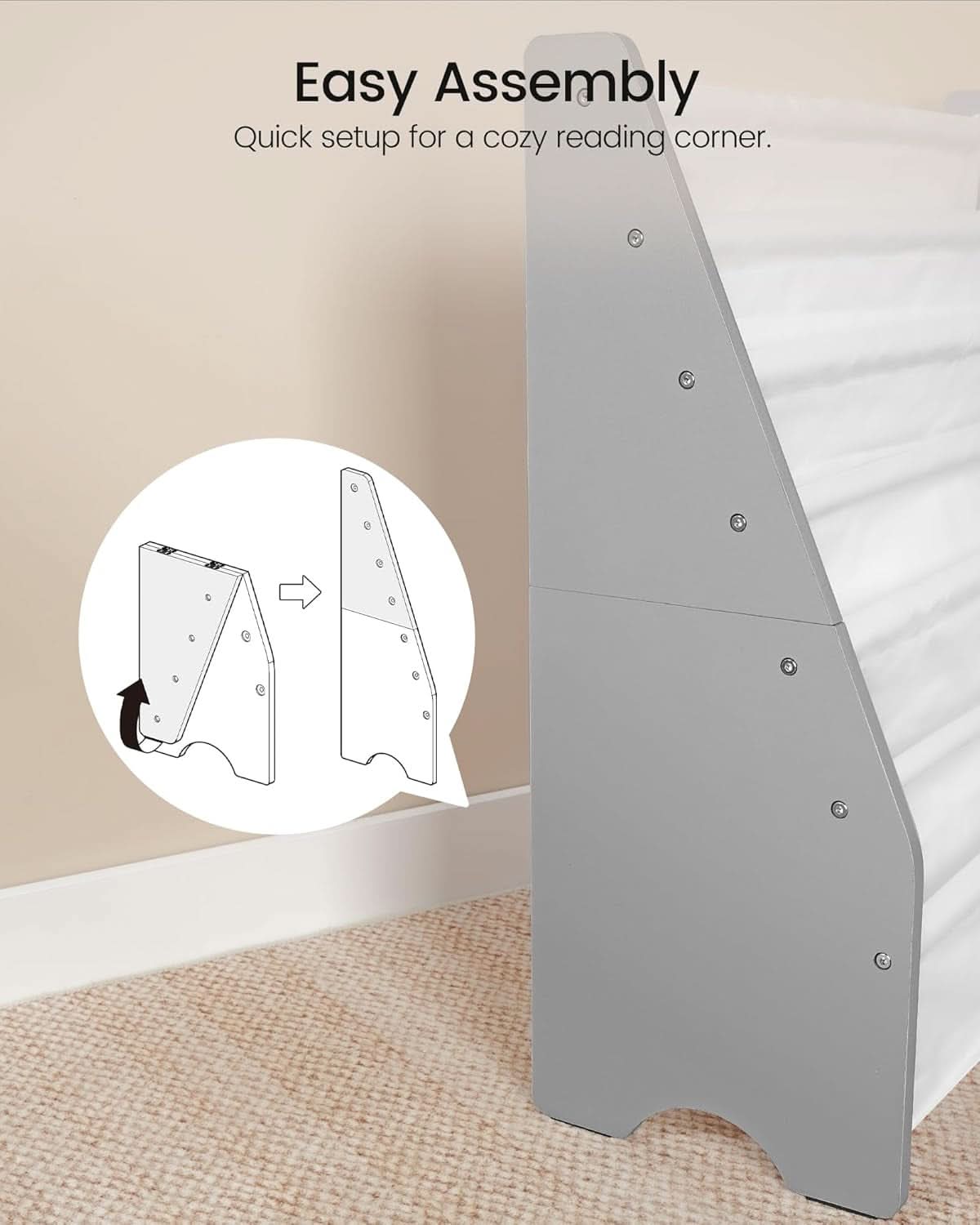 6 Tier Kids Bookshelf White And Gray Sling Book Organizer