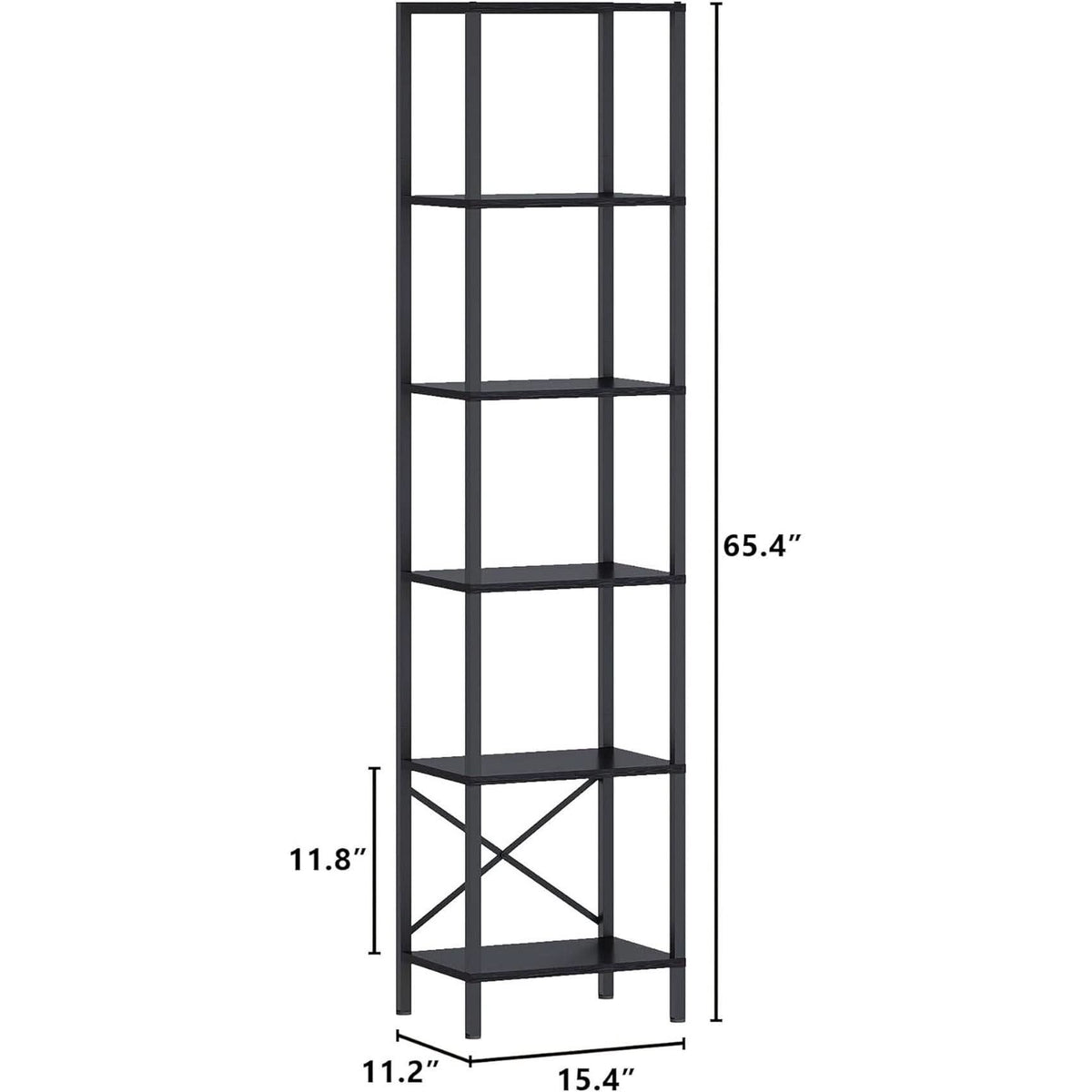 6 Tier LED Bookshelf Black Tall Narrow Living Room Display