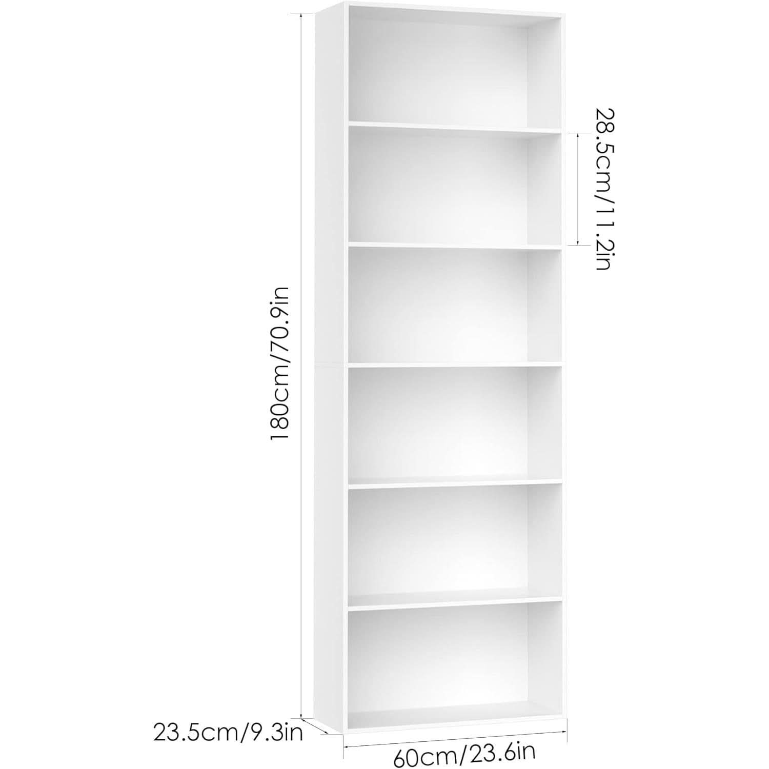 6 Tier Open Bookcase Freestanding White Storage Shelf