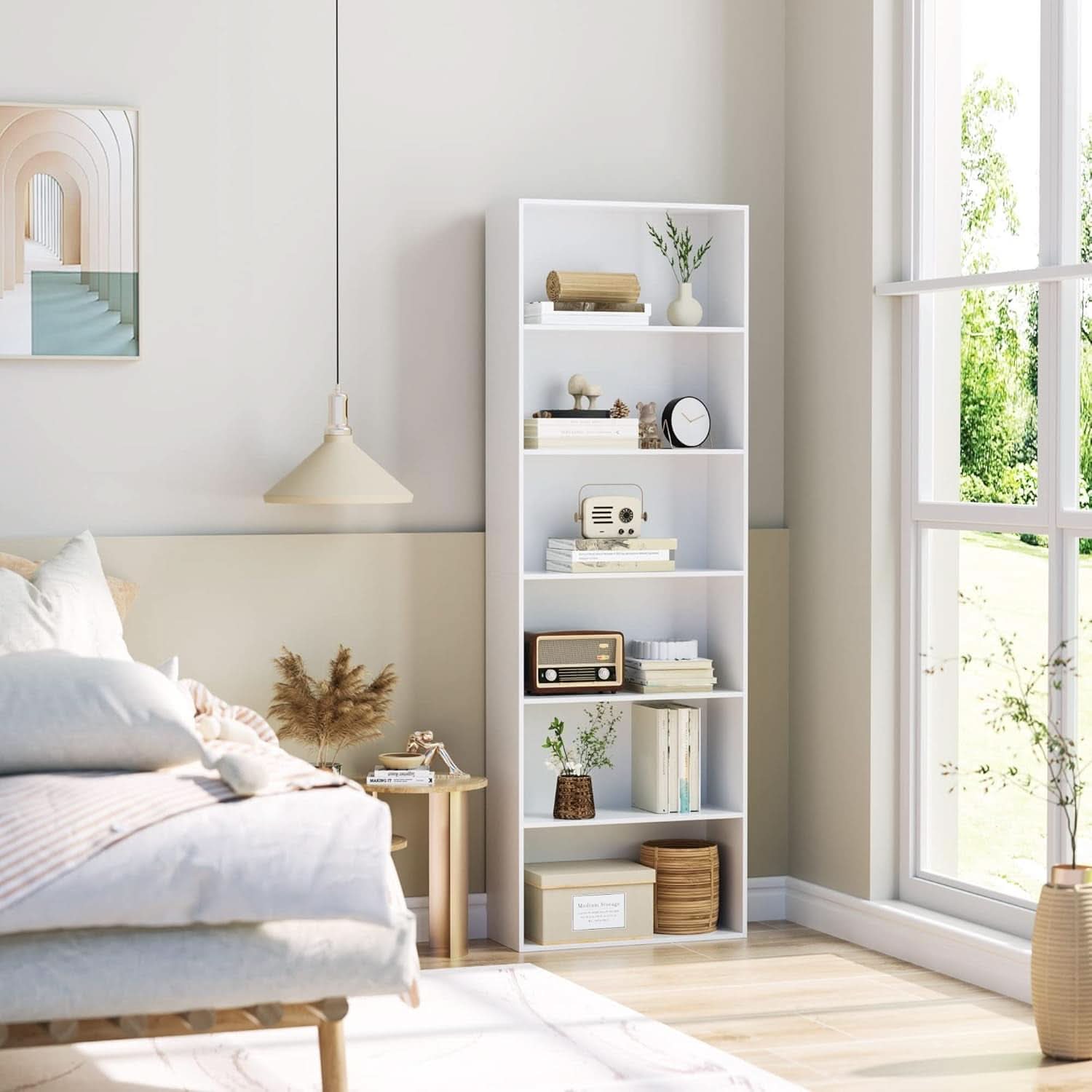 6 Tier Open Bookcase Freestanding White Storage Shelf