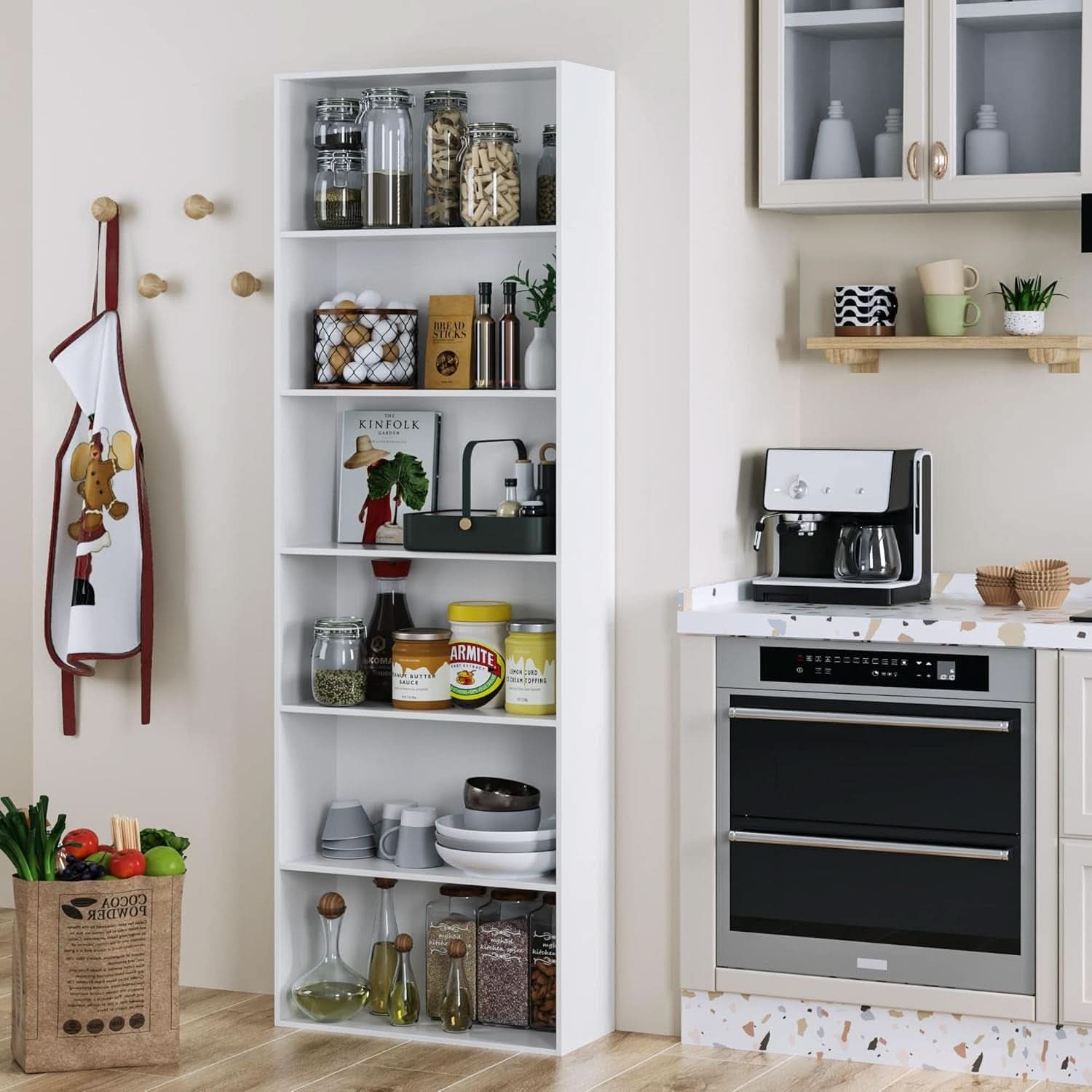 6 Tier Open Bookcase Freestanding White Storage Shelf
