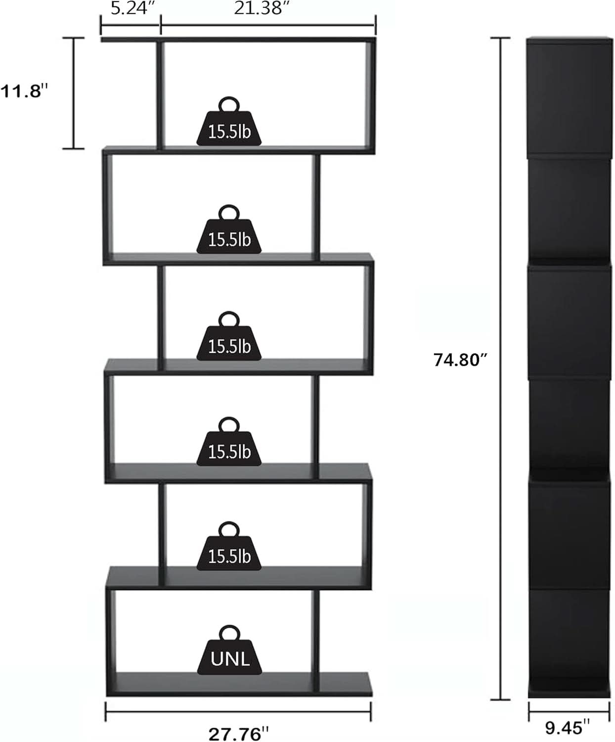 6 Tier S Shaped Bookshelf Freestanding Modern Display