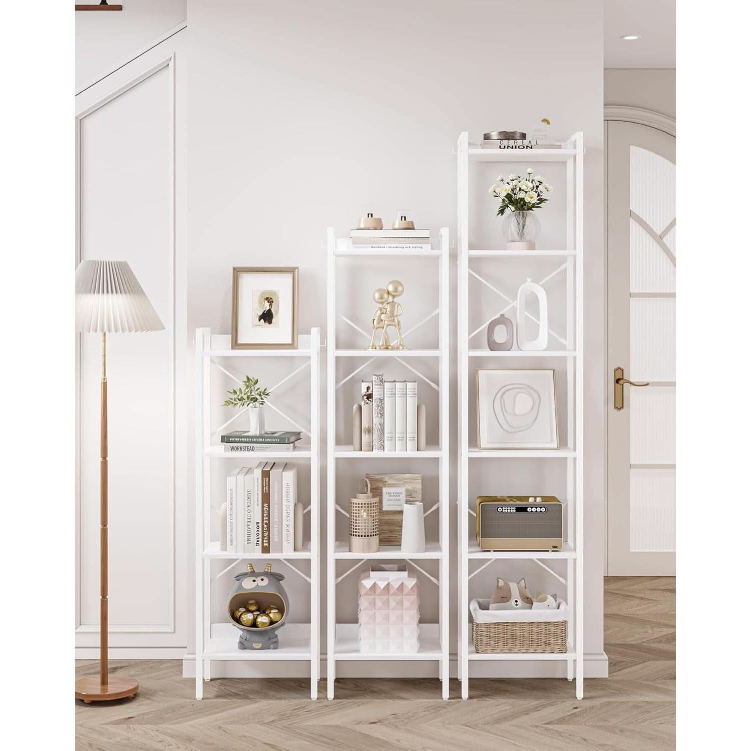 6 Tier White Industrial Bookshelf For Home Office Living Room