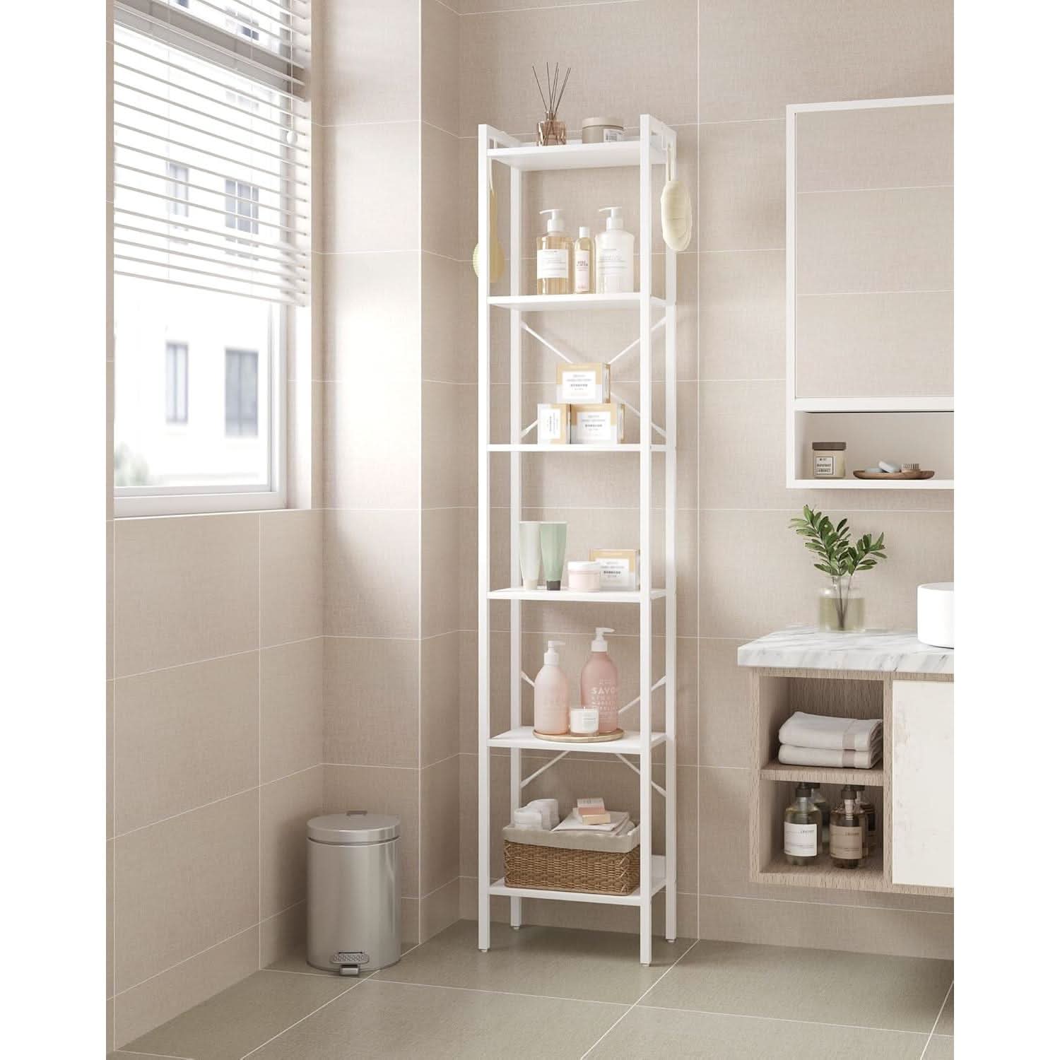 6 Tier White Industrial Bookshelf For Home Office Living Room