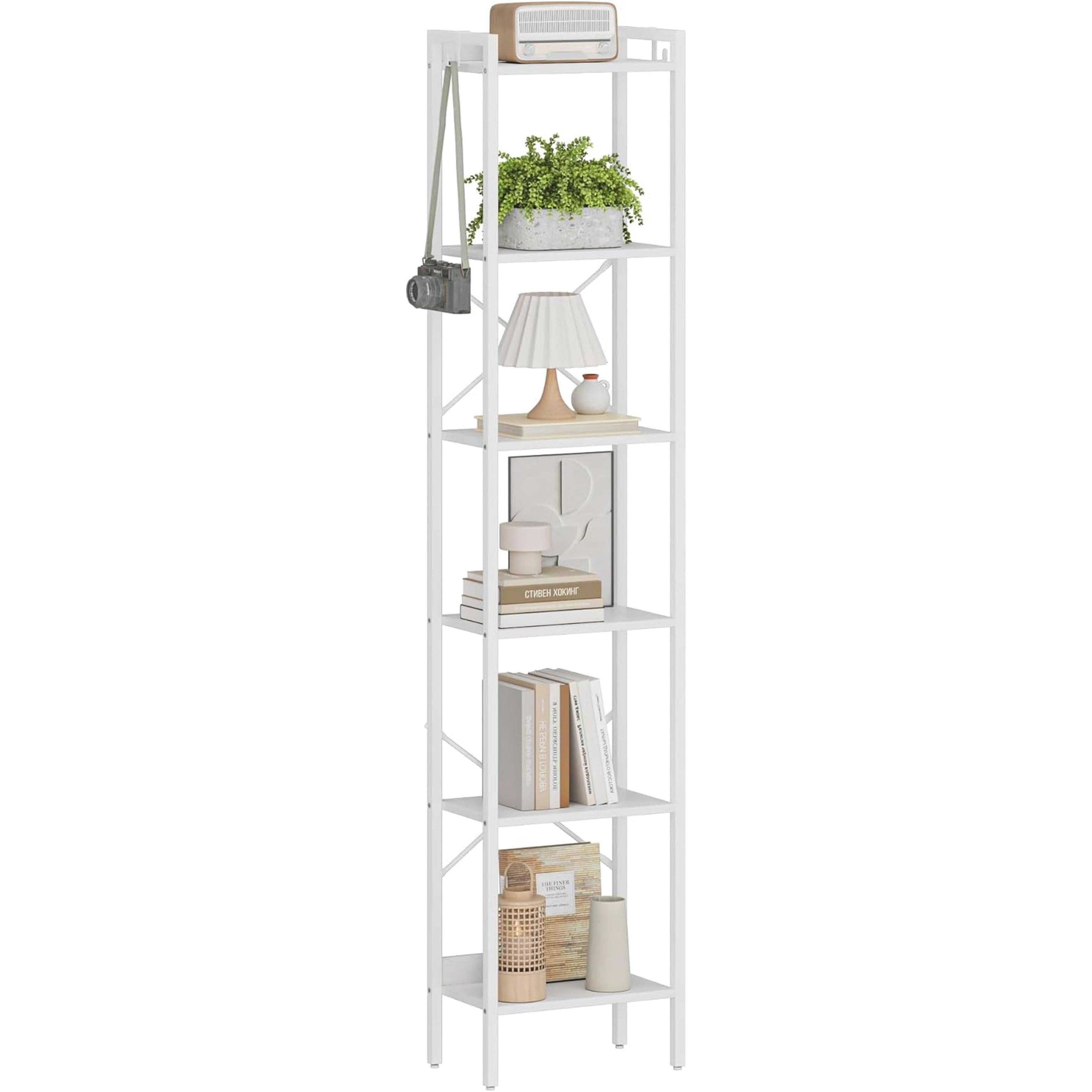 6 Tier White Industrial Bookshelf For Home Office Living Room