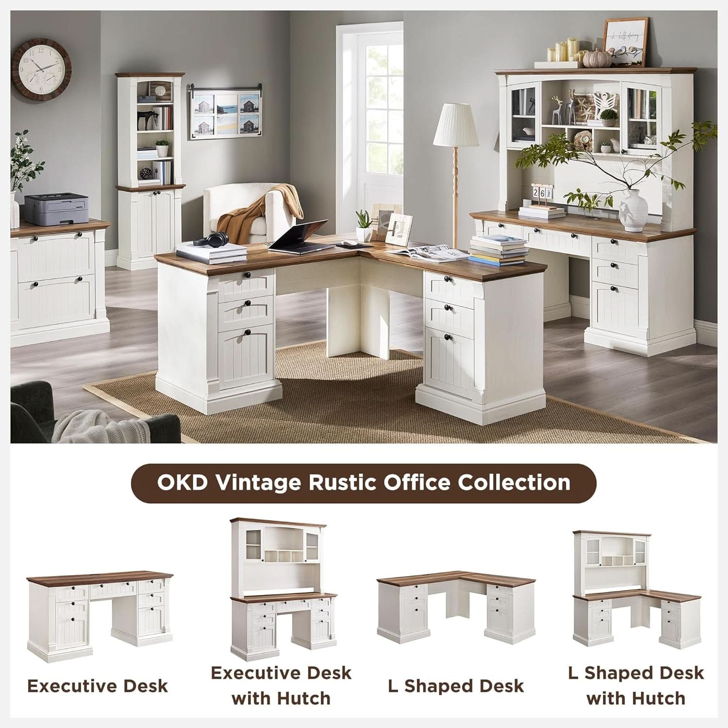 60 Inch Antique White Executive Desk For Home Office