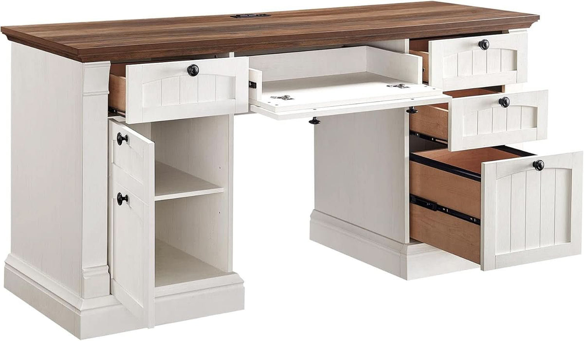 60 Inch Antique White Executive Desk For Home Office
