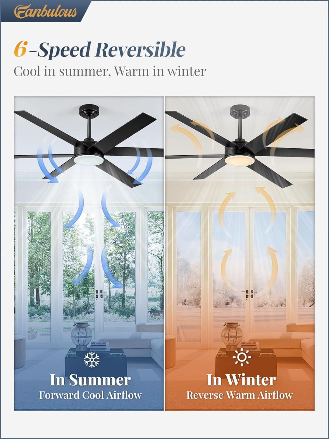 60 Inch Black Ceiling Fan With Lights Remote DC Motor