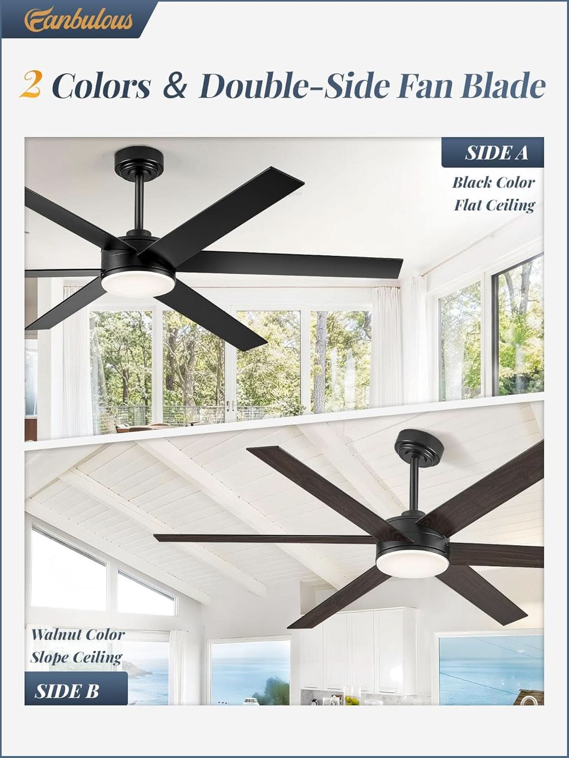60 Inch Black Ceiling Fan With Lights Remote DC Motor