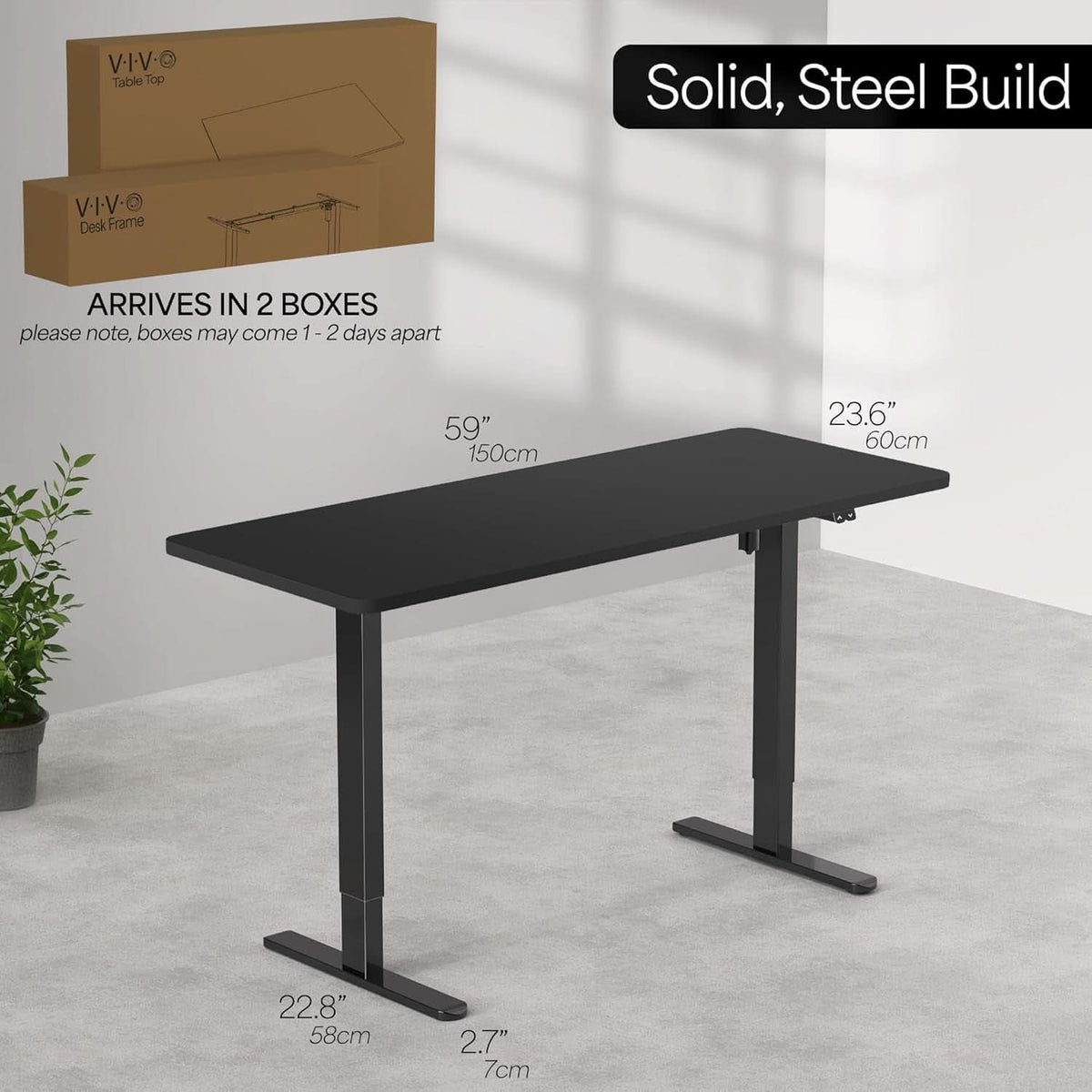 60 Inch Electric Height Adjustable Desk Dark Walnut Top Black Frame